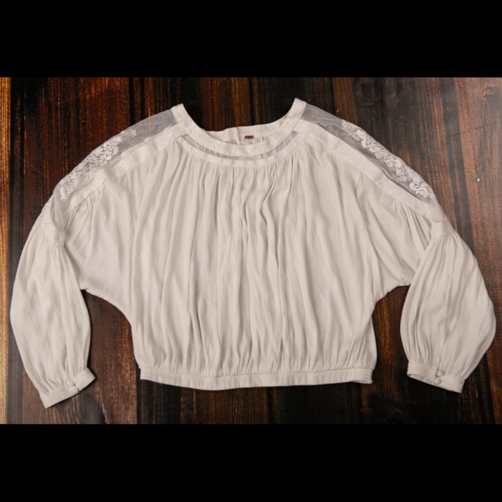 Free People Cold Shoulder Blouse with Lace Inset M